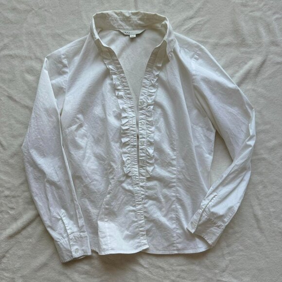 white button up blouse with ruffle collar - Picture 1 of 5